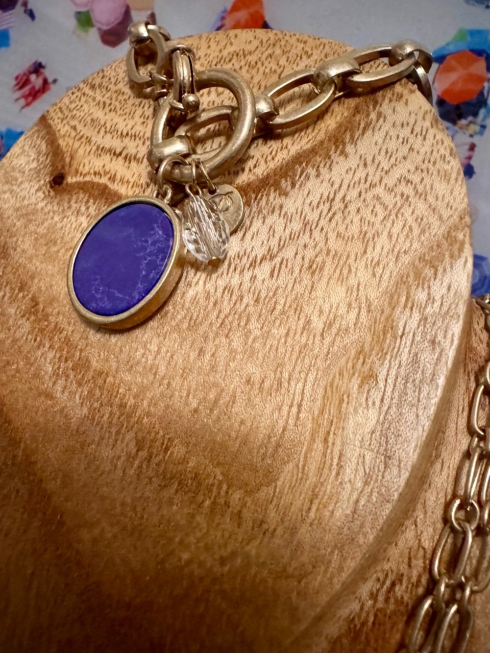 Plunder Lapis Lazuli Color Set Necklace & Bracelet Set Gold Tone New in Package - Picture 4 of 10